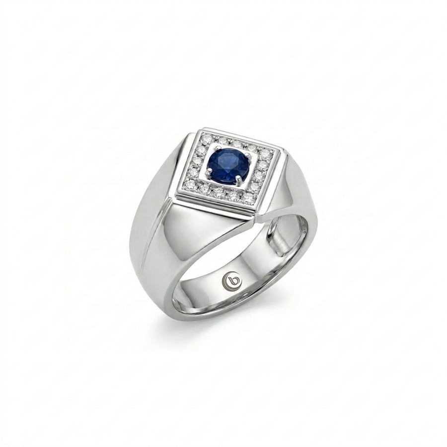 Anello da Uomo "Blue Moon" in oro, zaffiro e diamanti