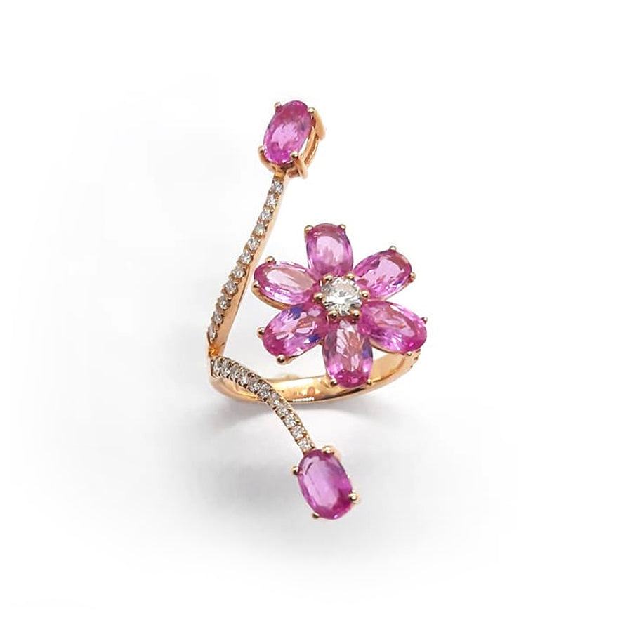 Anello "Big Blushing Flower" oro, zaffiri rosa e diamanti