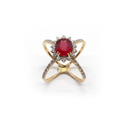 Anello "Ruby Crossover" in oro, diamanti e rubino