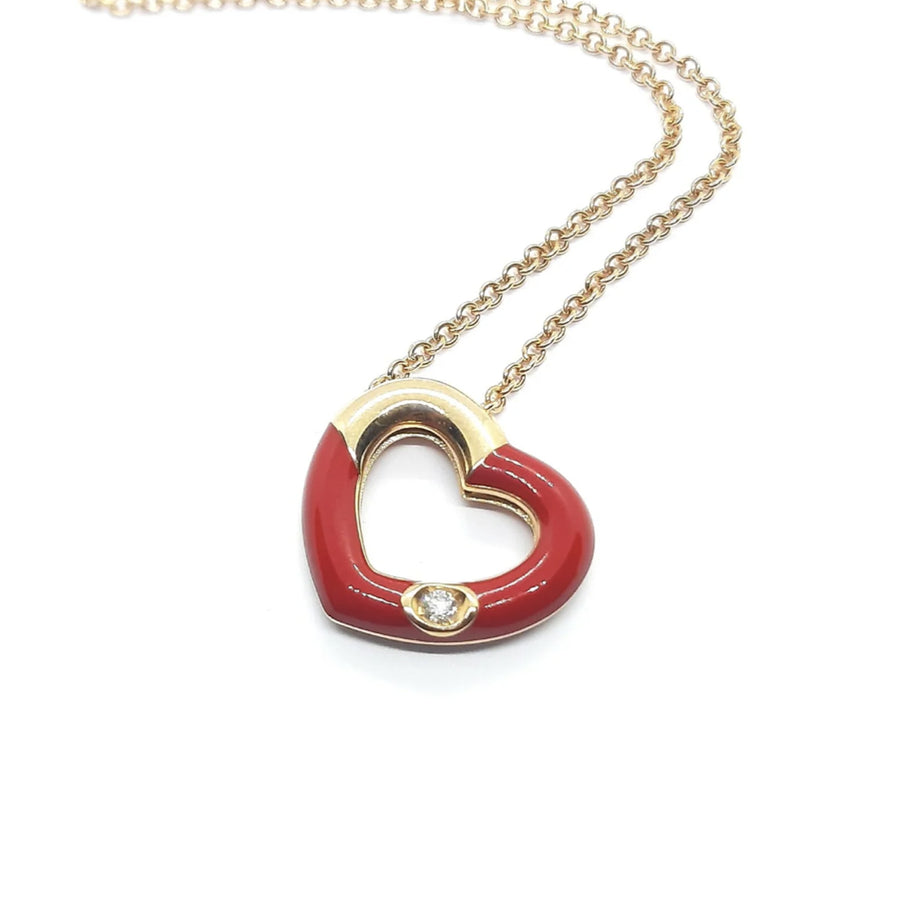 Ciondolo "Red Heart" oro diamante e smalto