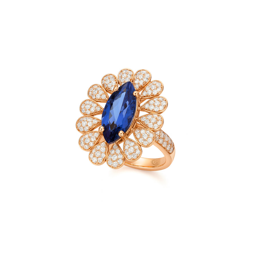 Anello "Blue Bloom" in oro e tanzanite