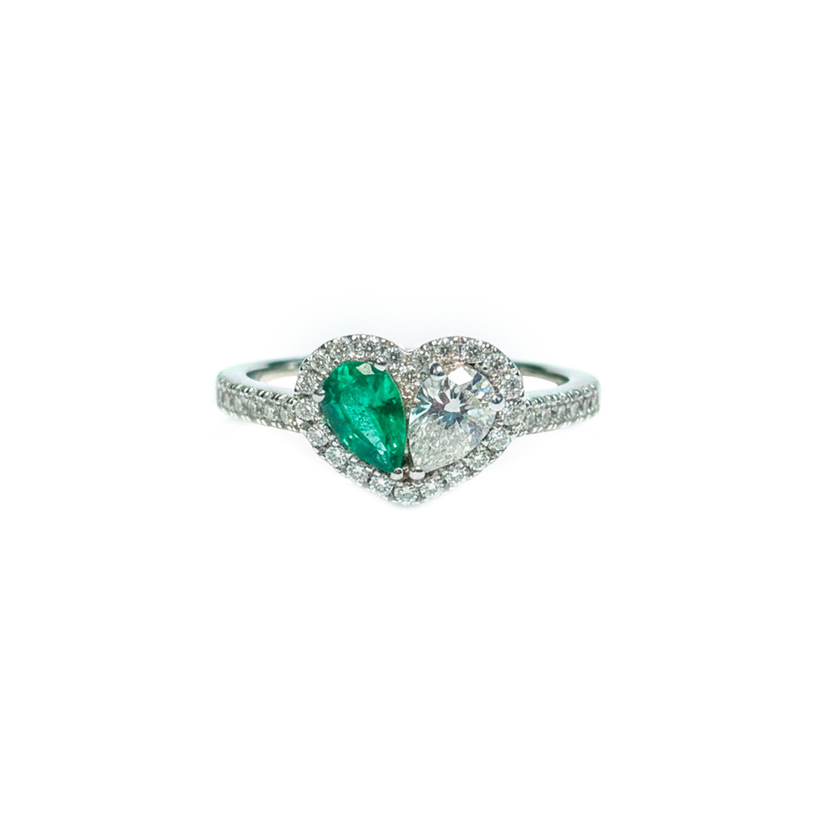 Anello "Cuore prezioso" in oro bianco e smeraldo
