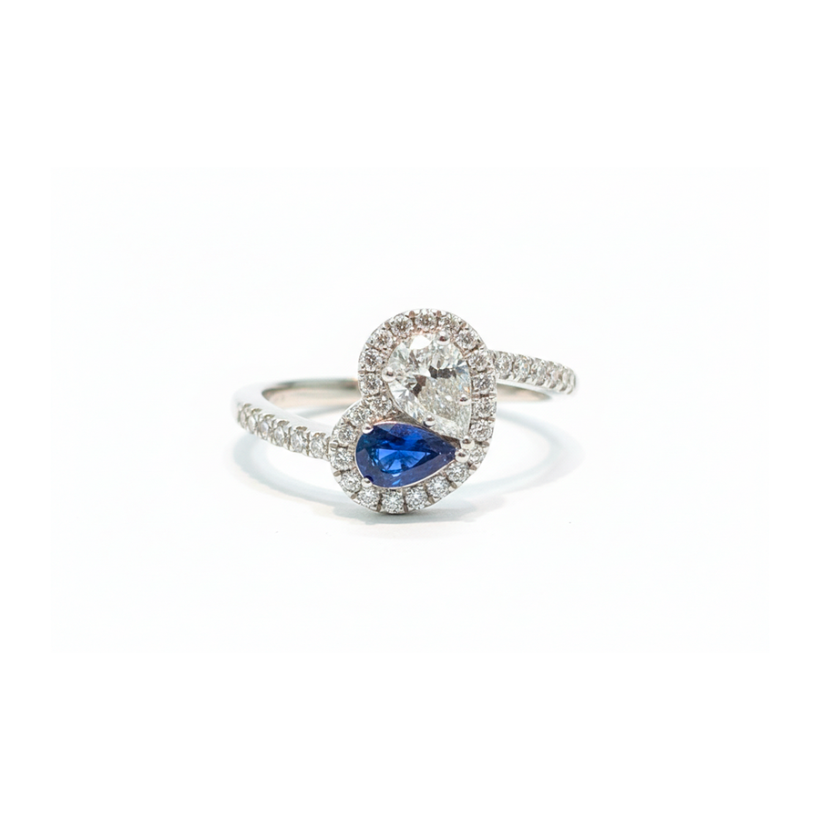 Anello "Cuore prezioso" in oro bianco e zaffiro