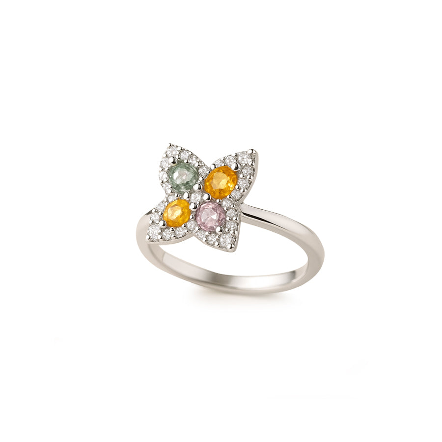 Anello "The Brilliant" oro, zaffiri colorati e diamanti