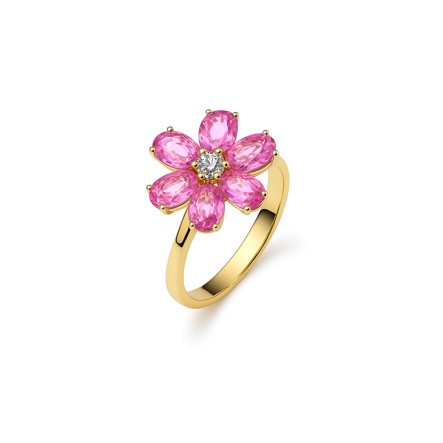 Anello "Blushing Flower" oro, zaffiri rosa e diamanti