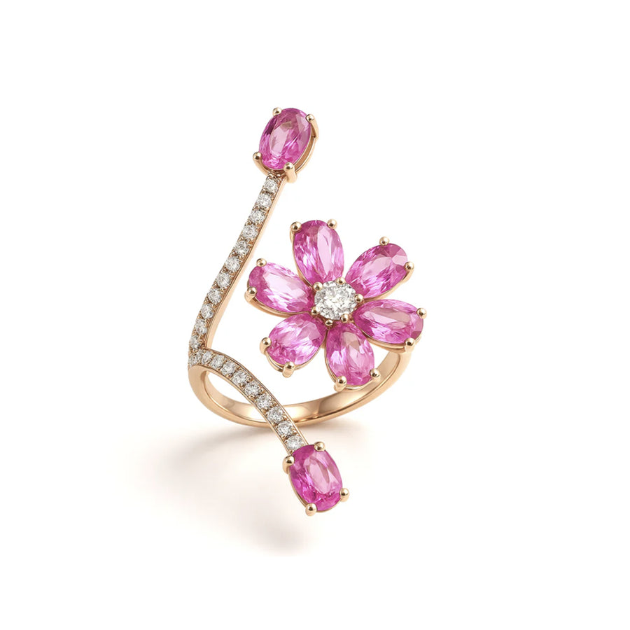 Anello "Big Blushing Flower" oro, zaffiri rosa e diamanti