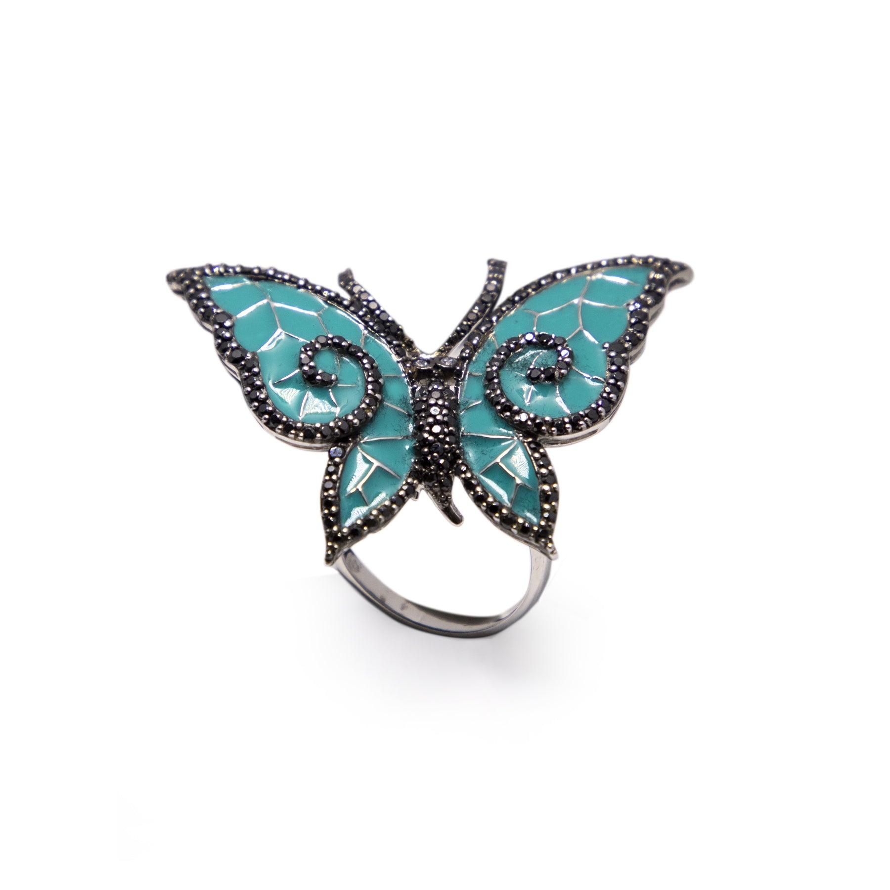 Anello "light blue butterfly" in argento 925 e cubic zirconia