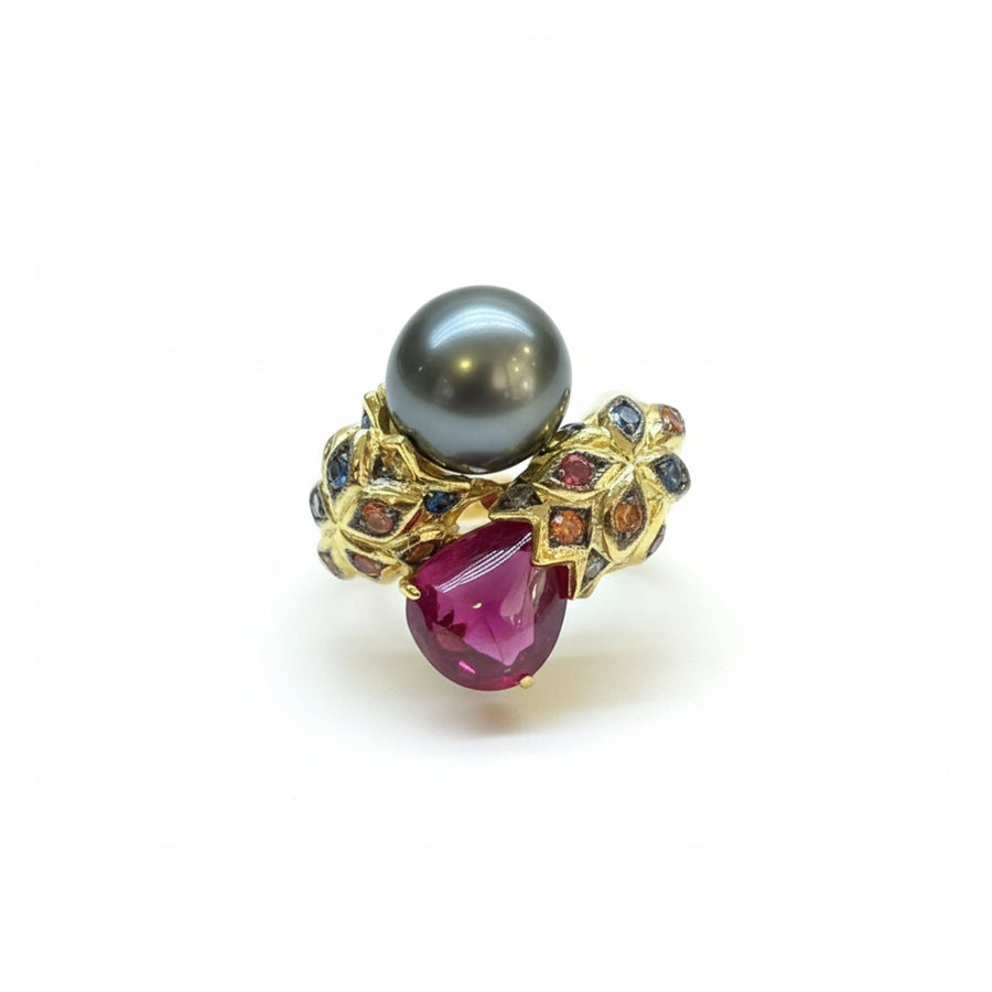 Anello "Notte di Seta" in argento e pietre semipreziose