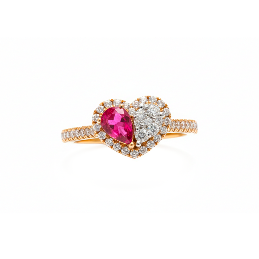 Anello "Cuore prezioso" in oro giallo e rubino