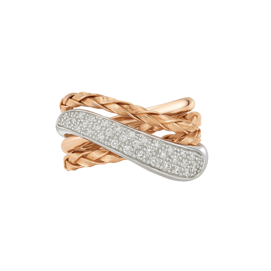 Anello "Intreccio di fuoco" in oro rosa e bianco 18K e Diamanti