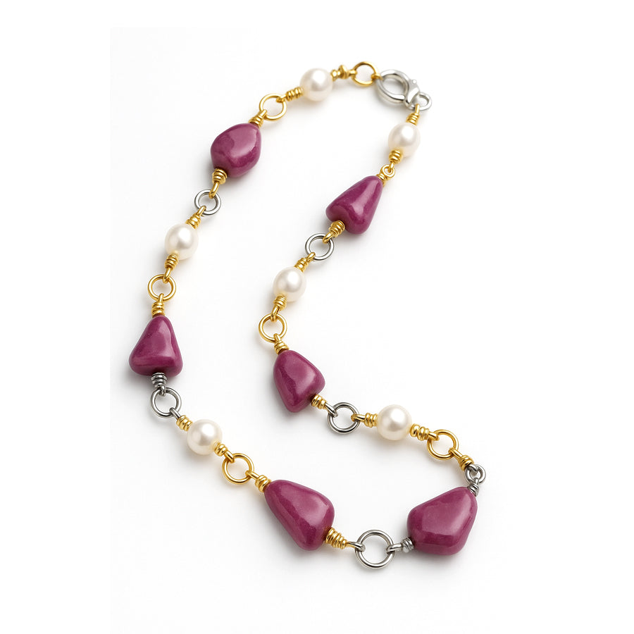 Collana “Gocce d’Aurora” in oro, rubini e perle