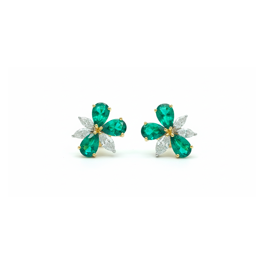 Orecchini "Green & White Flowers" in argento 925
