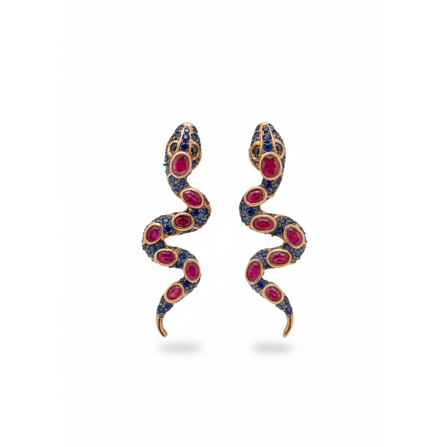 Orecchini "Serpente di Fuoco" in argento e pietre semipreziose